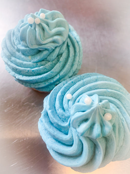 (Sets of 6 or 12) Lemon Sour Cream Pound Cupcakes with Lemon Curd and Blueberry Moonshine buttercream